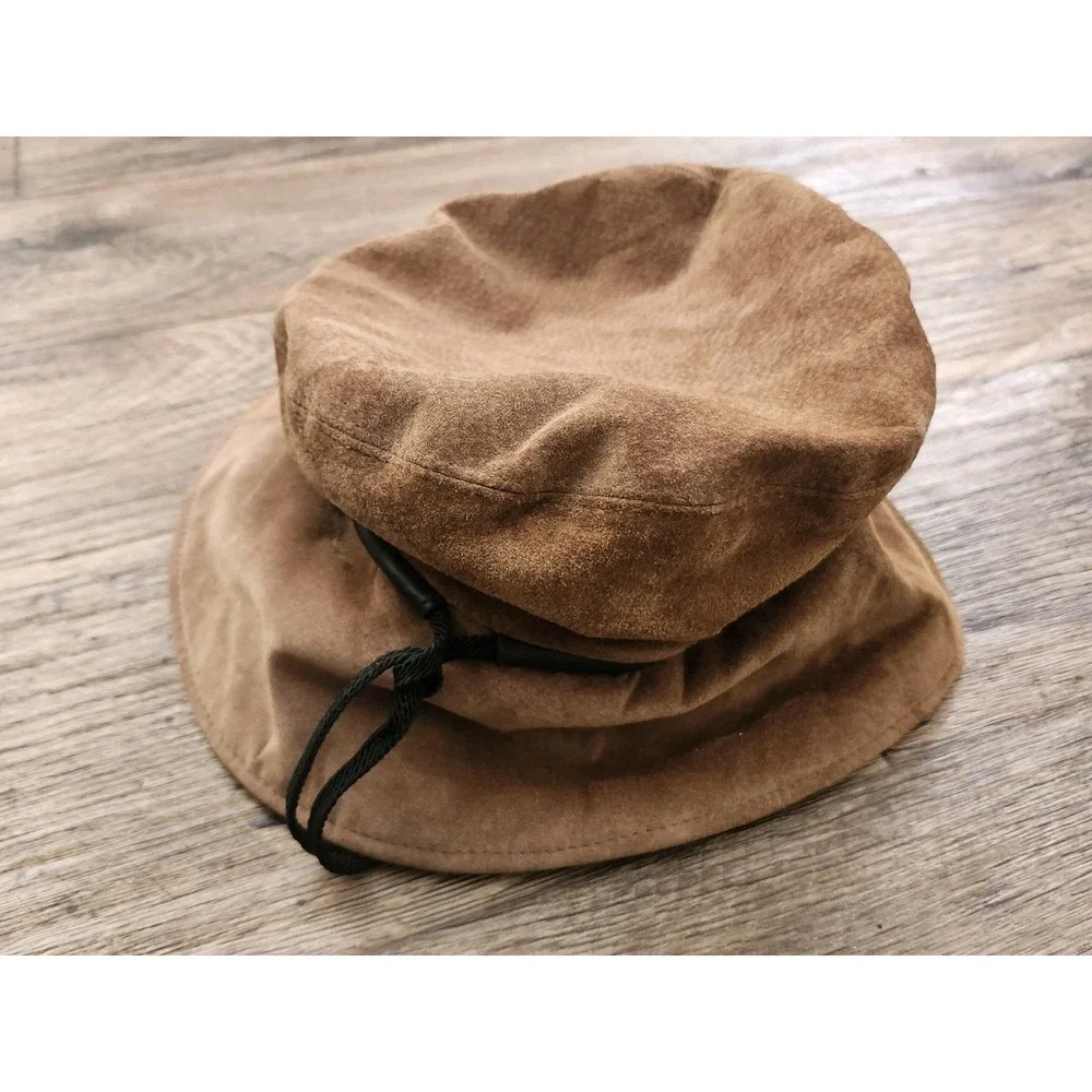 Vintage Eric Javits Packable Bucket Hat Suede Brown One Size Water Repellent - Picture 8 of 11